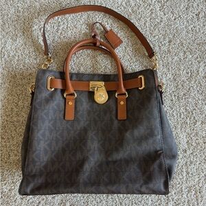 Michael Kors Brown and Tan Shoulder Bag with Monogram
